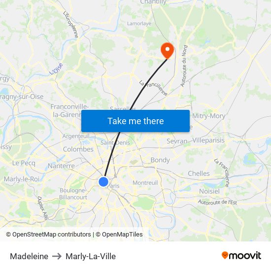 Madeleine to Marly-La-Ville map