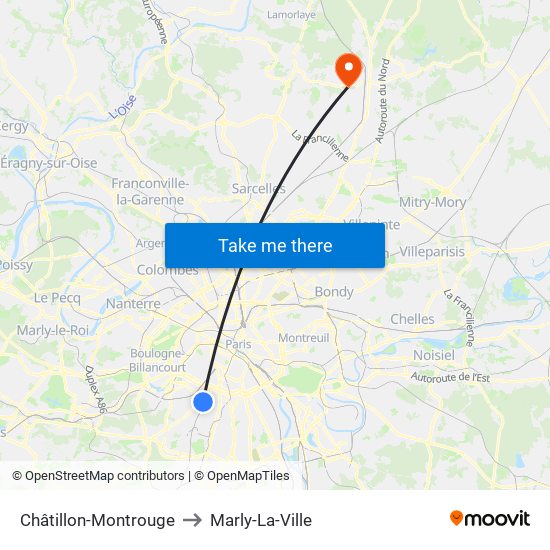 Châtillon-Montrouge to Marly-La-Ville map