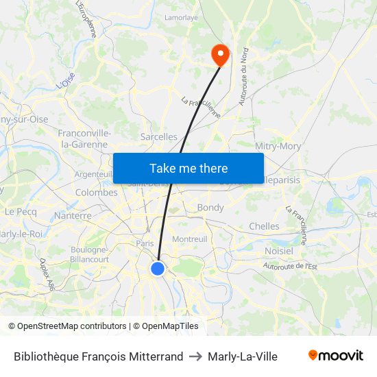Bibliothèque François Mitterrand to Marly-La-Ville map