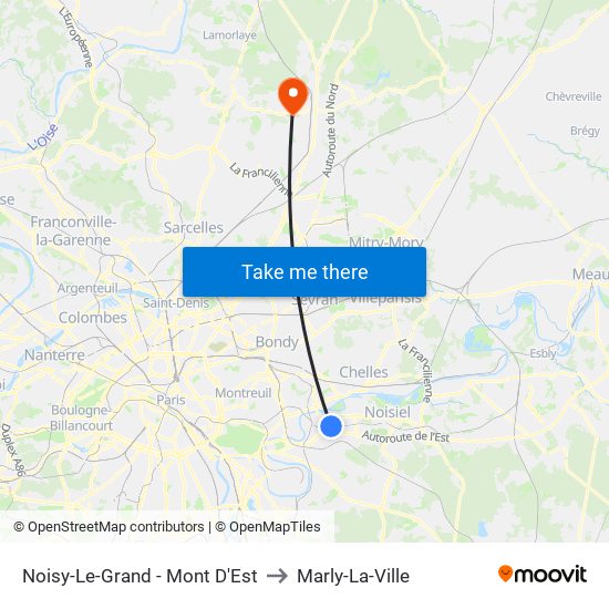 Noisy-Le-Grand - Mont D'Est to Marly-La-Ville map