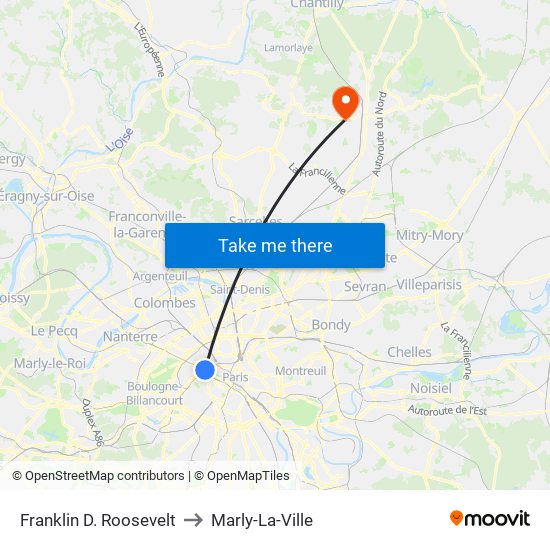 Franklin D. Roosevelt to Marly-La-Ville map