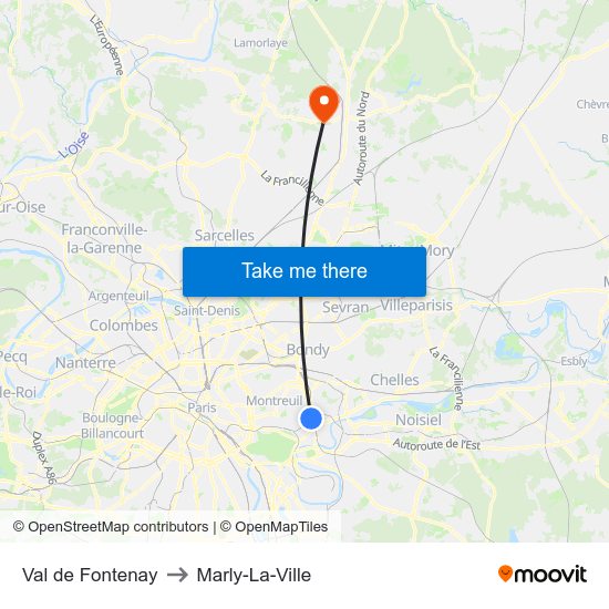 Val de Fontenay to Marly-La-Ville map