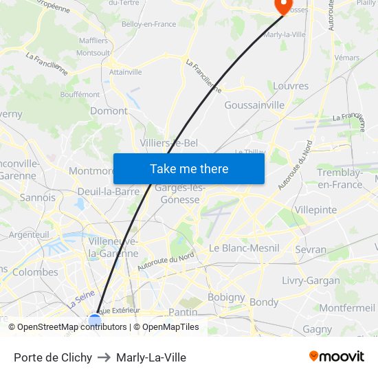 Porte de Clichy to Marly-La-Ville map