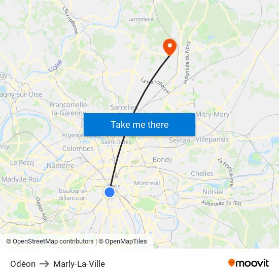 Odéon to Marly-La-Ville map
