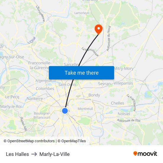 Les Halles to Marly-La-Ville map