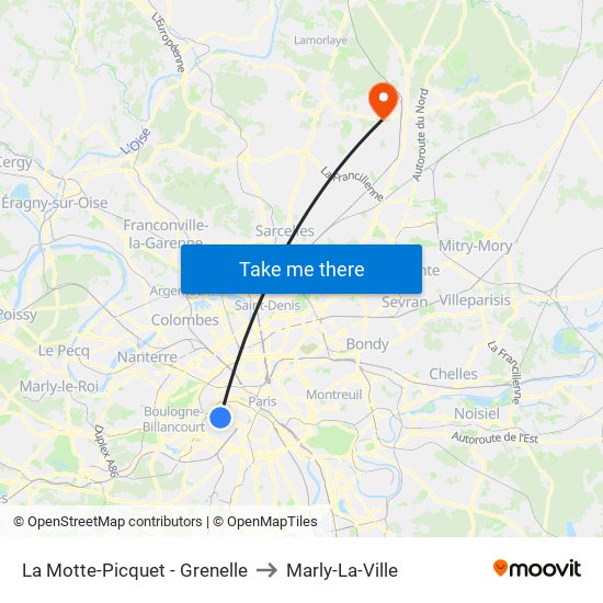La Motte-Picquet - Grenelle to Marly-La-Ville map