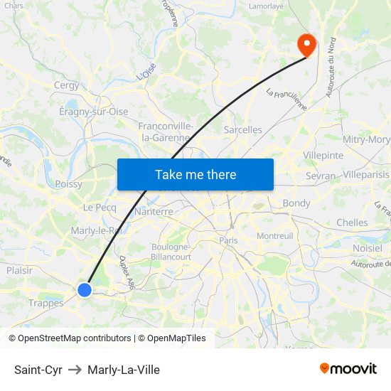 Saint-Cyr to Marly-La-Ville map