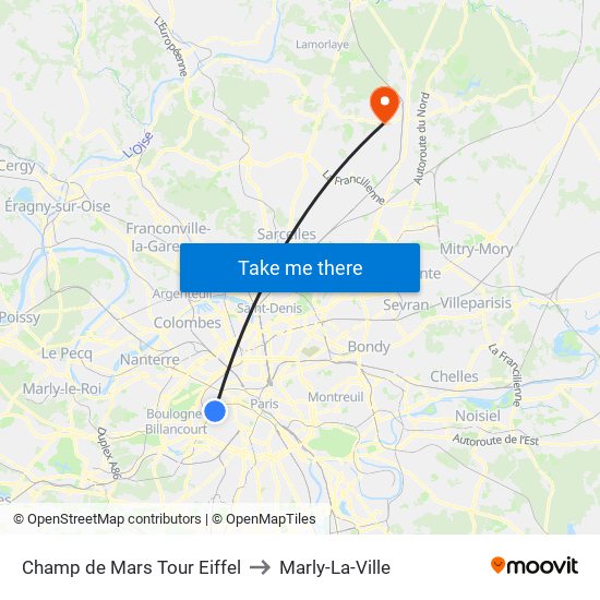 Champ de Mars Tour Eiffel to Marly-La-Ville map