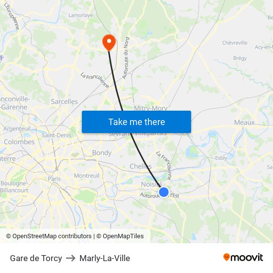 Gare de Torcy to Marly-La-Ville map