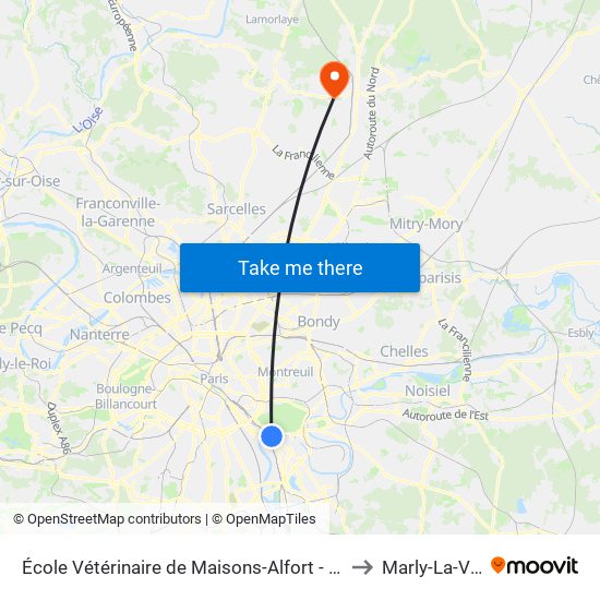 École Vétérinaire de Maisons-Alfort - Métro to Marly-La-Ville map