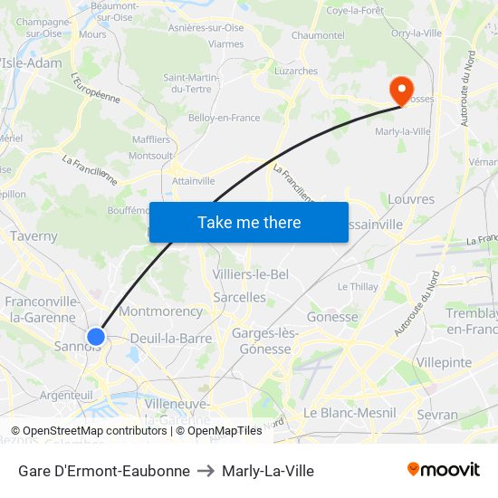 Gare D'Ermont-Eaubonne to Marly-La-Ville map