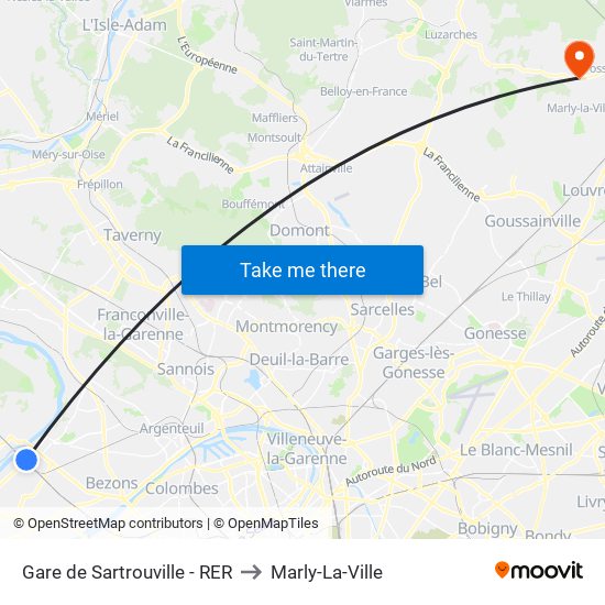 Gare de Sartrouville - RER to Marly-La-Ville map