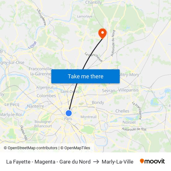 La Fayette - Magenta - Gare du Nord to Marly-La-Ville map