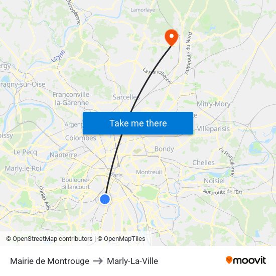 Mairie de Montrouge to Marly-La-Ville map