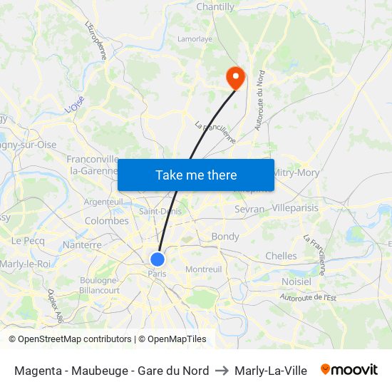Magenta - Maubeuge - Gare du Nord to Marly-La-Ville map