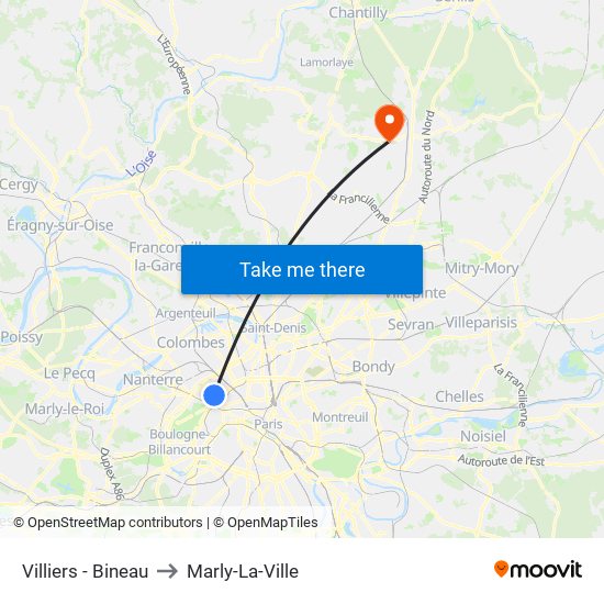 Villiers - Bineau to Marly-La-Ville map