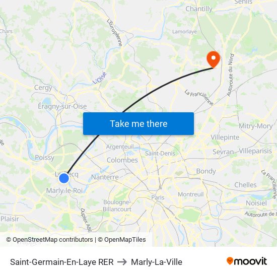 Saint-Germain-En-Laye RER to Marly-La-Ville map