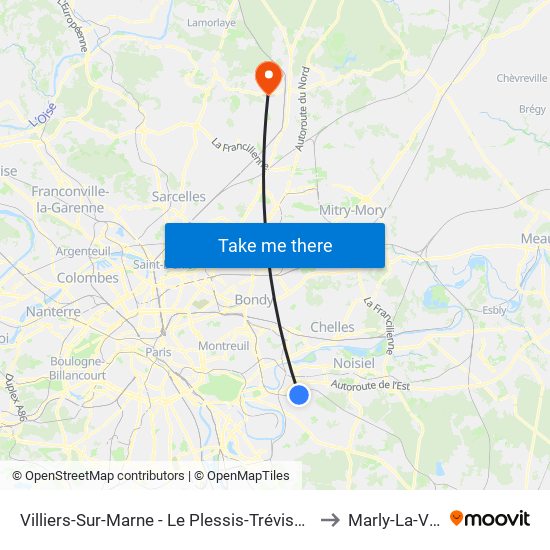 Villiers-Sur-Marne - Le Plessis-Trévise RER to Marly-La-Ville map