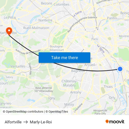 Alfortville to Marly-Le-Roi map