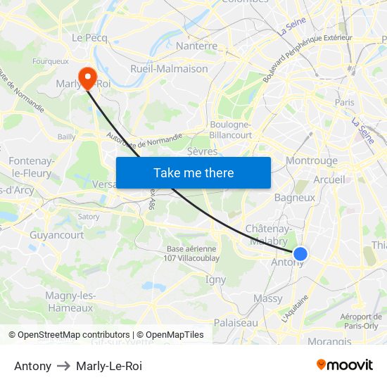 Antony to Marly-Le-Roi map