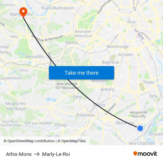 Athis-Mons to Marly-Le-Roi map