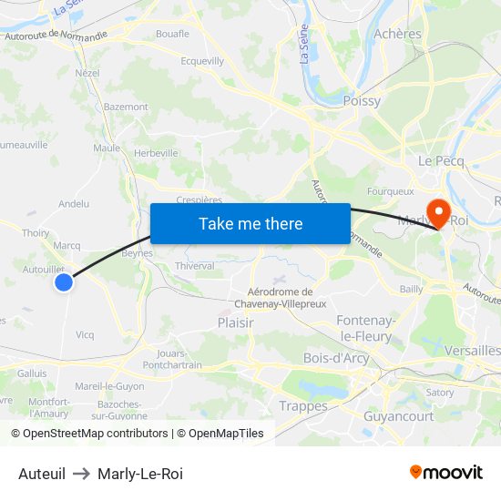 Auteuil to Marly-Le-Roi map