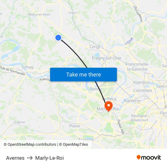 Avernes to Marly-Le-Roi map