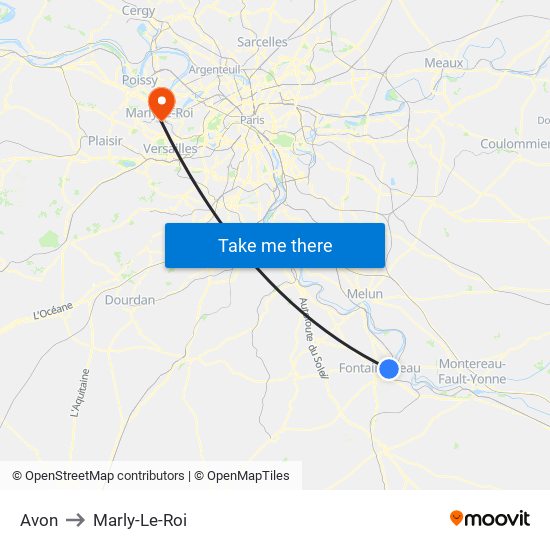 Avon to Marly-Le-Roi map