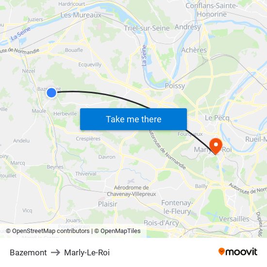 Bazemont to Marly-Le-Roi map