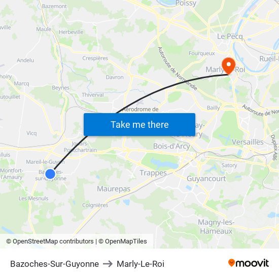 Bazoches-Sur-Guyonne to Marly-Le-Roi map