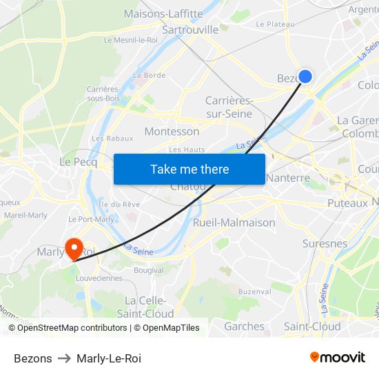 Bezons to Marly-Le-Roi map