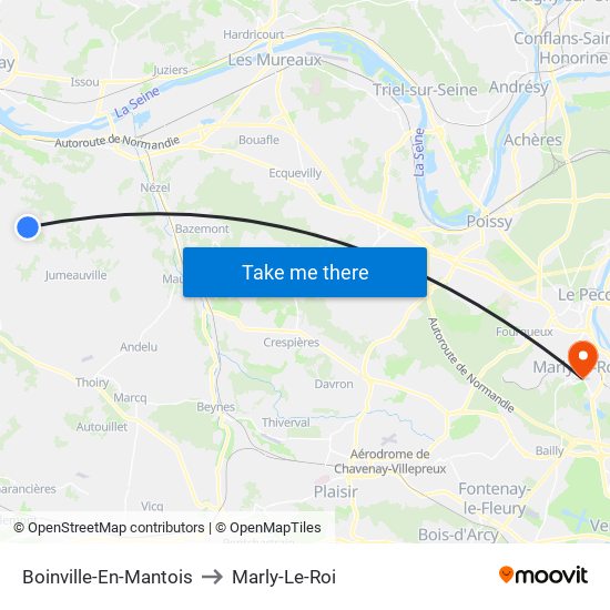 Boinville-En-Mantois to Marly-Le-Roi map