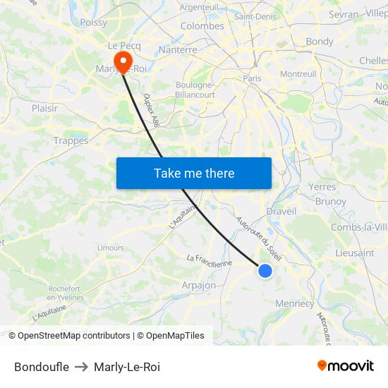 Bondoufle to Marly-Le-Roi map