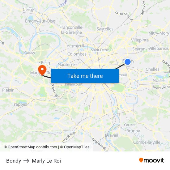 Bondy to Marly-Le-Roi map