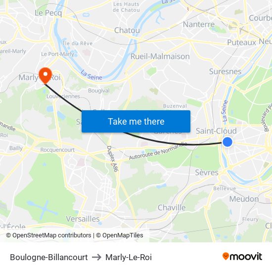 Boulogne-Billancourt to Marly-Le-Roi map