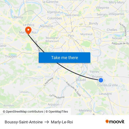 Boussy-Saint-Antoine to Marly-Le-Roi map