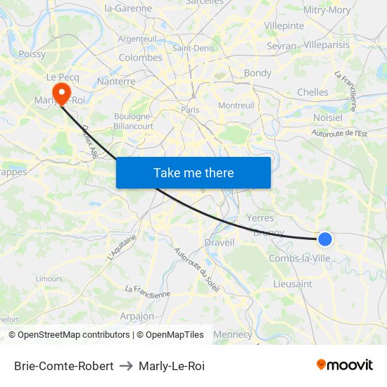 Brie-Comte-Robert to Marly-Le-Roi map