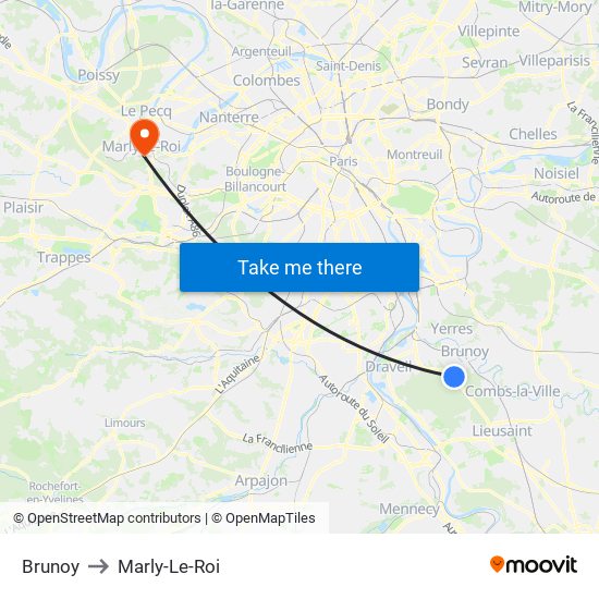 Brunoy to Marly-Le-Roi map