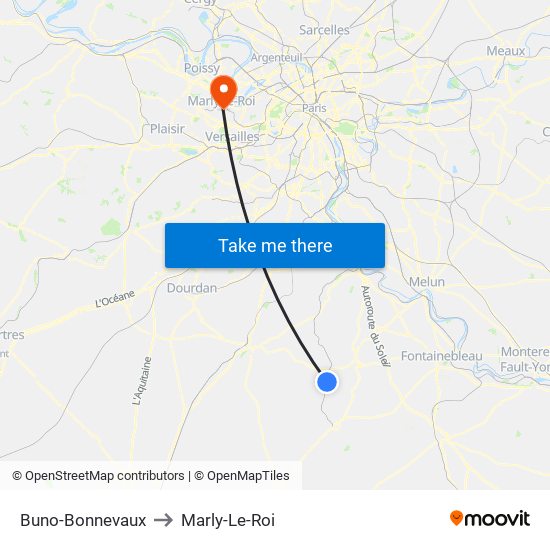 Buno-Bonnevaux to Marly-Le-Roi map