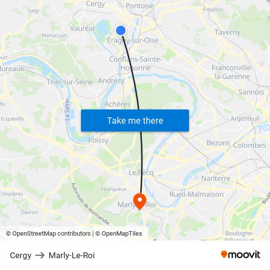 Cergy to Marly-Le-Roi map