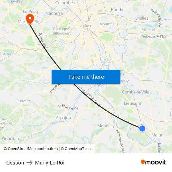 Cesson to Marly-Le-Roi map