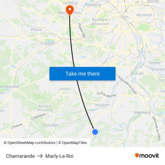 Chamarande to Marly-Le-Roi map