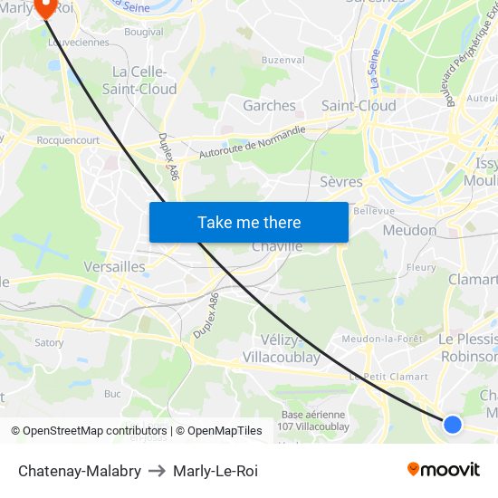 Chatenay-Malabry to Marly-Le-Roi map