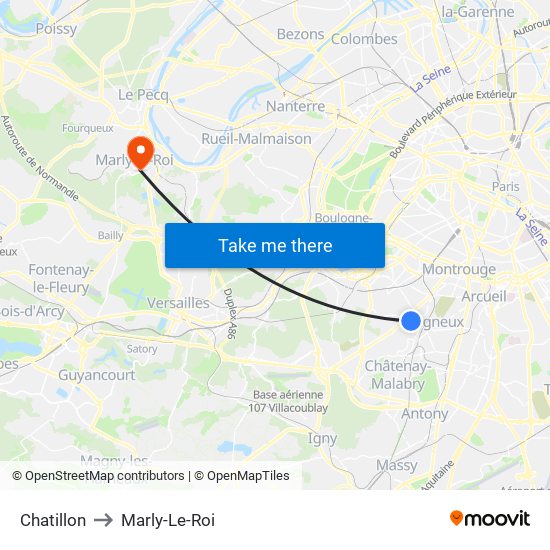 Chatillon to Marly-Le-Roi map