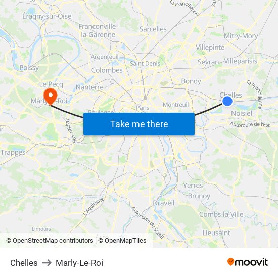 Chelles to Marly-Le-Roi map