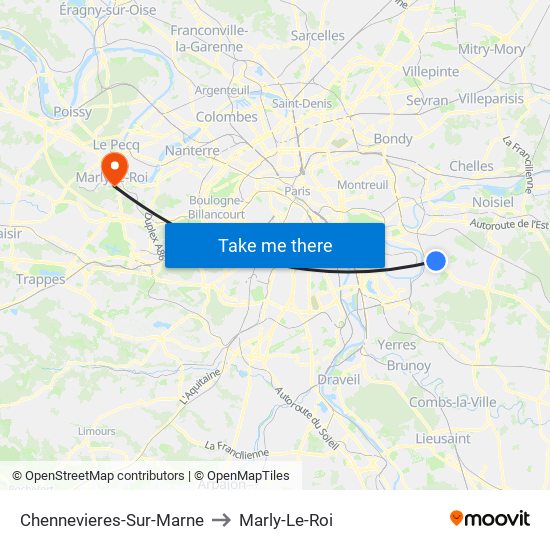 Chennevieres-Sur-Marne to Marly-Le-Roi map