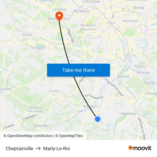 Cheptainville to Marly-Le-Roi map