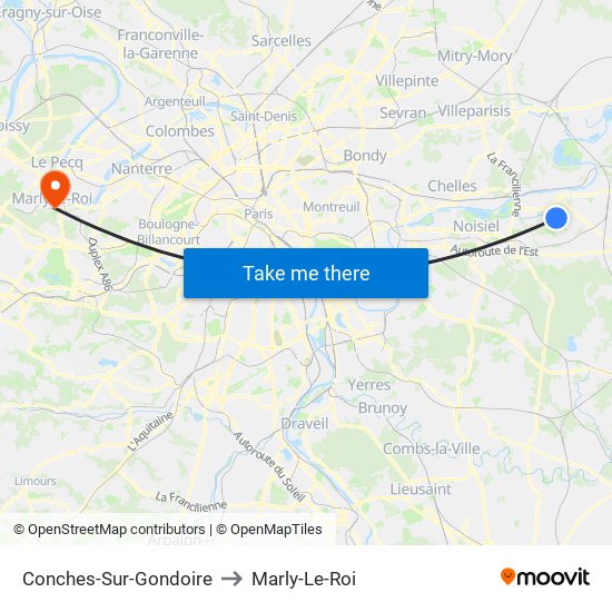 Conches-Sur-Gondoire to Marly-Le-Roi map