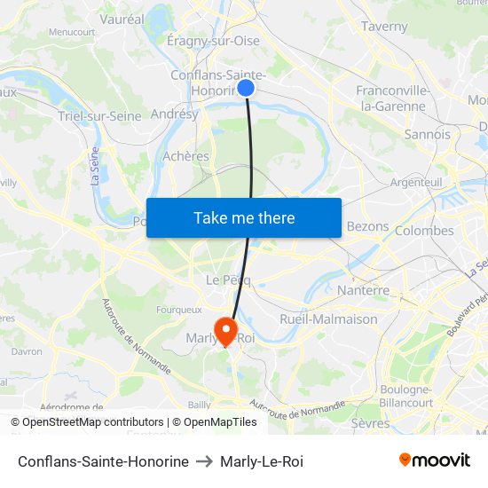 Conflans-Sainte-Honorine to Marly-Le-Roi map