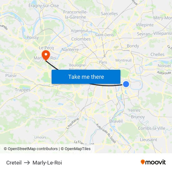 Creteil to Marly-Le-Roi map